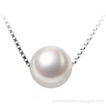 Pearl pendant necklace, AAA quality perfectly round pearl plus solid 925 sterling silver box chain